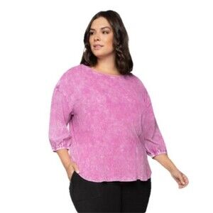 Dex (dia) Waffle Knit 3/4 Sleeve Top Size X Purple Casual